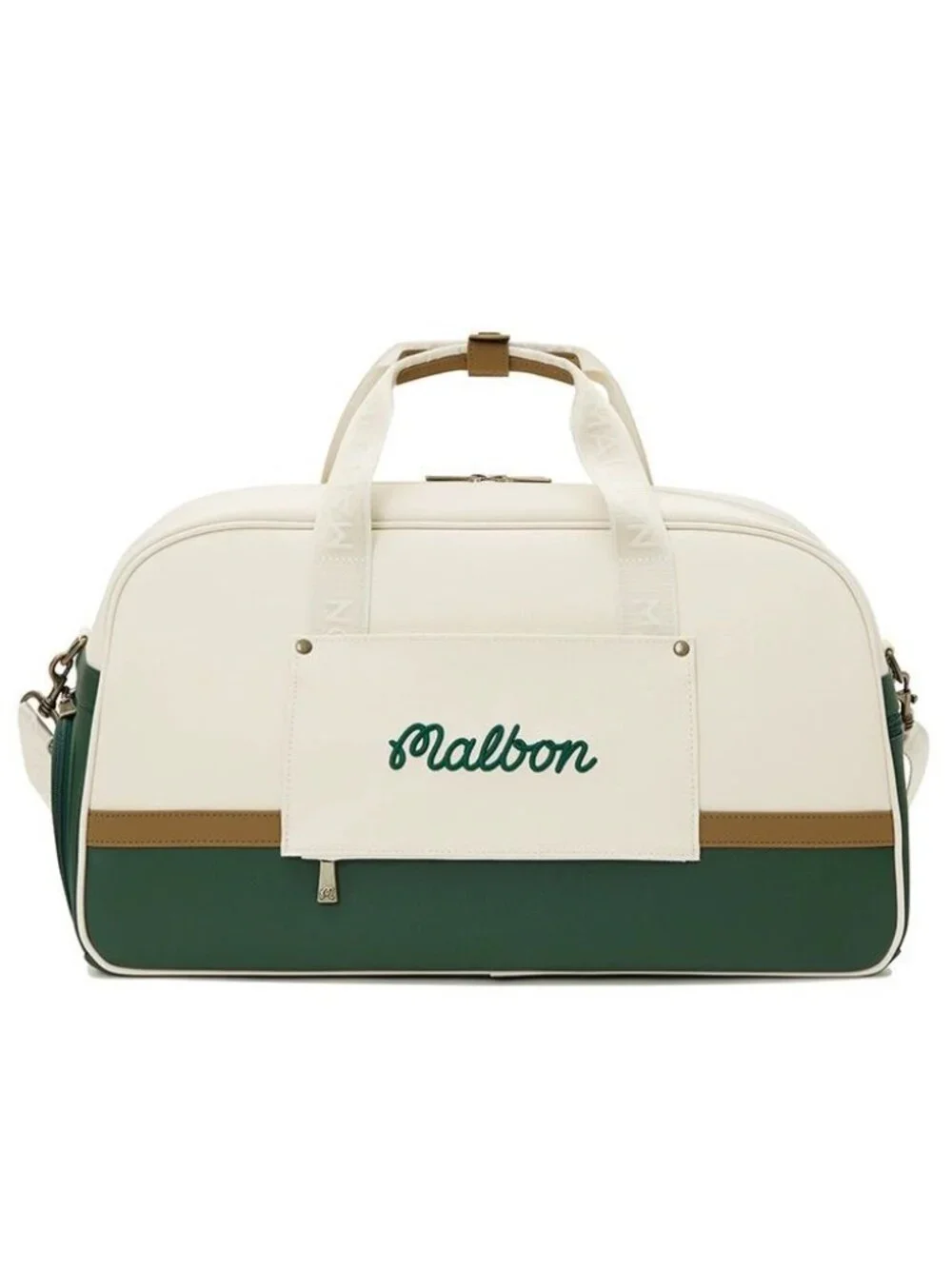 Malbon Golf Green White Travel Duffle Bag Weekender Carry-On Shoulder Strap